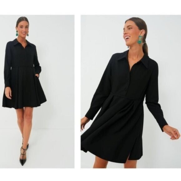 Pomander PlaceNEW Black Annalise Long Sleeve Pleated Mini Dress Size XL